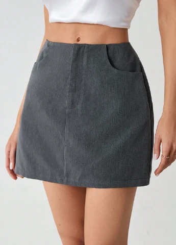 Серая кэжуал однотонная юбка SHEIN