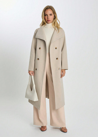 Бежевое зимнее Пальто двубортное SHEIN