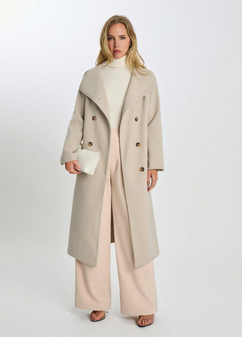 Бежевое зимнее Пальто двубортное SHEIN