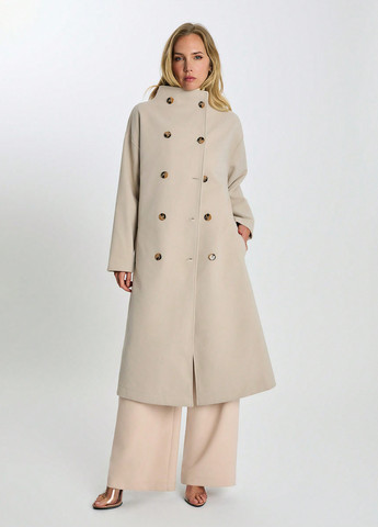 Бежевое зимнее Пальто двубортное SHEIN