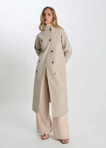 Бежевое зимнее Пальто двубортное SHEIN