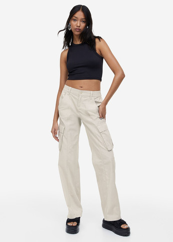 Светло-бежевые кэжуал летние карго брюки H&M