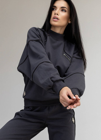 Серый свитшот на флисе со швами наизнанку TOTALFIT надпись (303023593)