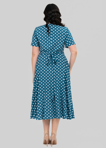 Темно-бірюзова кежуал сукня на запах A'll Posa в горошок