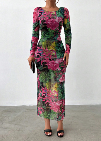 Комбінована кежуал сукня силуетна SHEIN з абстрактним візерунком