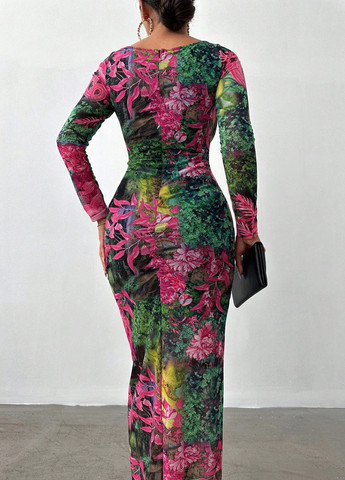 Комбінована кежуал сукня силуетна SHEIN з абстрактним візерунком