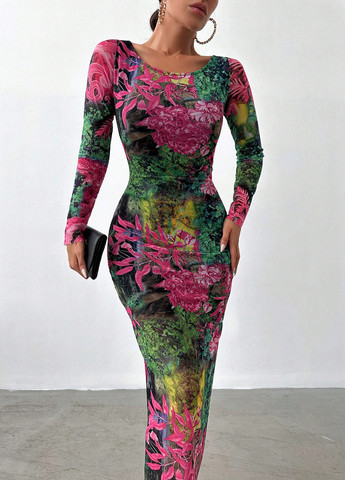 Комбінована кежуал сукня силуетна SHEIN з абстрактним візерунком