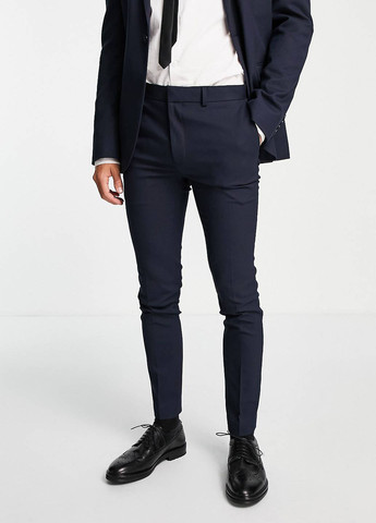 Темно-синие кэжуал демисезонные зауженные брюки Topman
