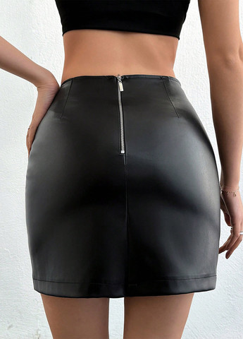 Черная кэжуал однотонная юбка SHEIN