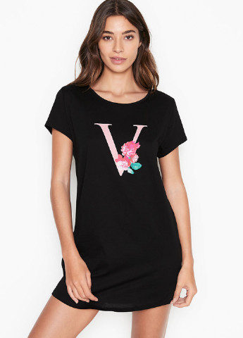 Черное домашнее платье платье-футболка Victoria's Secret с логотипом