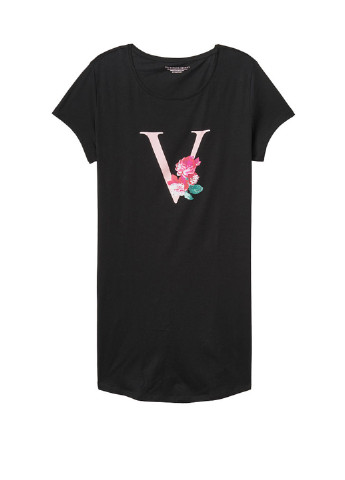 Черное домашнее платье платье-футболка Victoria's Secret с логотипом