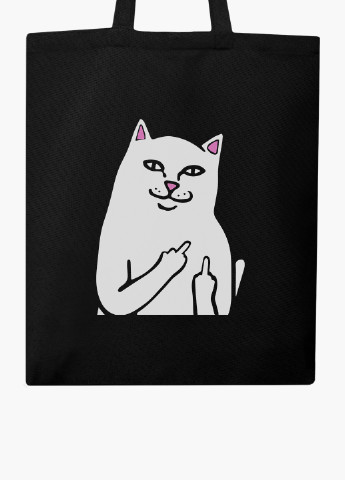 Еко сумка шоппер черная мем Белый Кот с пальцем (meme Cat Middle finger) на молнии (9227-2851-BKZ) MobiPrint (236265624)