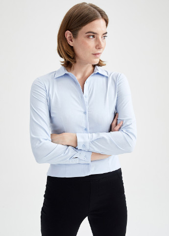 Светло-голубой кэжуал рубашка однотонная DeFacto