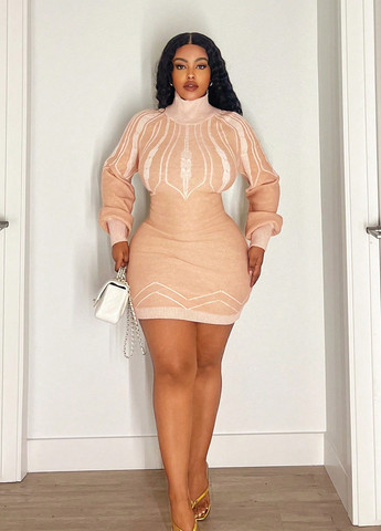 Кремовое кэжуал платье платье-свитер SHEIN однотонное