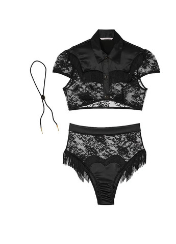 Черный демисезонный комплект (топ, трусики) Victoria's Secret