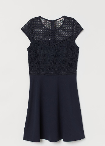Темно-синее кэжуал платье с кружевом H&M однотонное