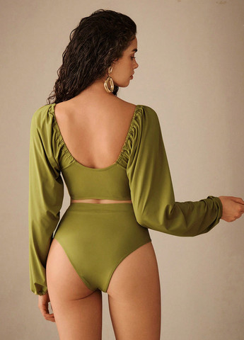 Оливковый летний купальник (лиф, трусики) топ, раздельный SHEIN