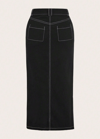 Черная кэжуал однотонная юбка SHEIN