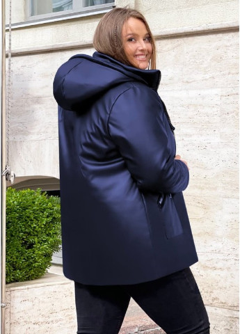 Синя зимня зимова куртка з екокожі алесія Look & Buy
