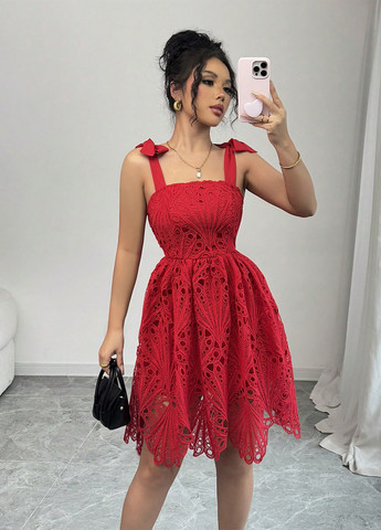 Красное вечернее, кэжуал платье бэби долл SHEIN однотонное