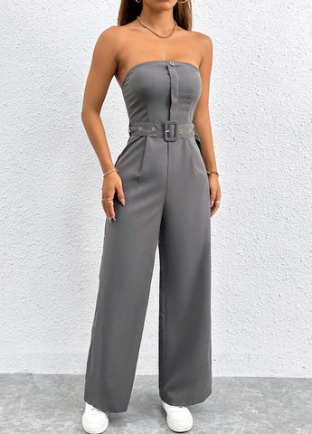 Комбінезон SHEIN комбінезон-брюки однотонний сірий кежуал поліестер