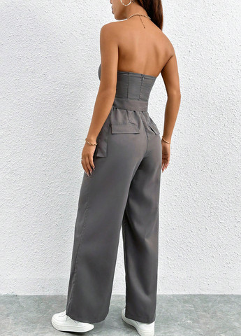 Комбінезон SHEIN комбінезон-брюки однотонний сірий кежуал поліестер