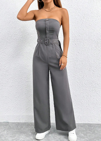 Комбінезон SHEIN комбінезон-брюки однотонний сірий кежуал поліестер