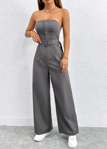 Комбінезон SHEIN комбінезон-брюки однотонний сірий кежуал поліестер