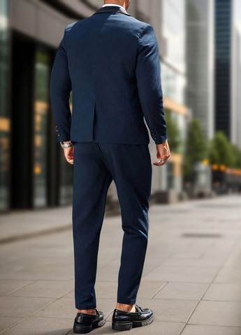 Темно-синий демисезонный костюм (пиджак, брюки) брючный SHEIN