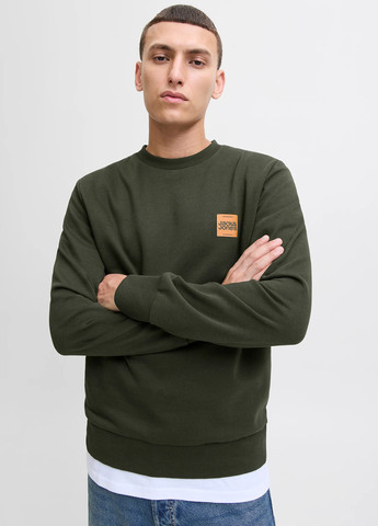 Хакі світшот Jack & Jones логотип без декору (354686467)