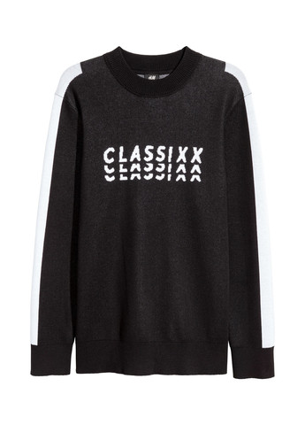 Свитшот H&M - Прямой крой надпись черно-белый кэжуал хлопок, модал - (267727651)