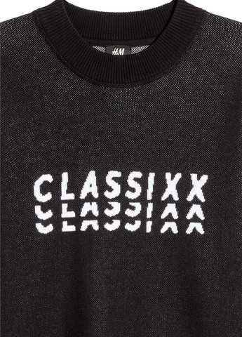Свитшот H&M - Прямой крой надпись черно-белый кэжуал хлопок, модал - (267727651)