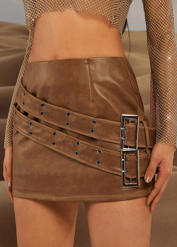 Коричневая кэжуал однотонная юбка SHEIN