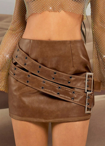 Коричневая кэжуал однотонная юбка SHEIN