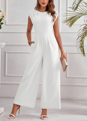 Комбинезон SHEIN комбинезон-брюки однотонный белый кэжуал полиэстер