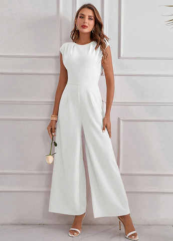 Комбинезон SHEIN комбинезон-брюки однотонный белый кэжуал полиэстер