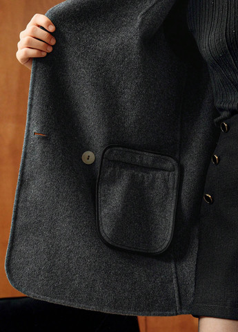 Темно-сіре демісезонне Пальто двобортне SHEIN