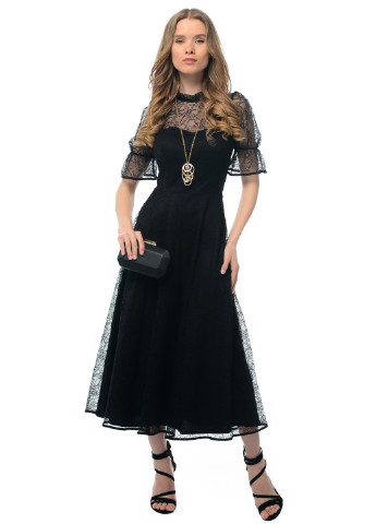 Чорна коктейльна плаття, сукня міді GENEVIE фактурна