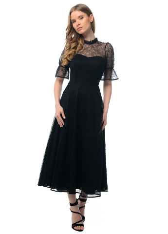 Чорна коктейльна плаття, сукня міді GENEVIE фактурна