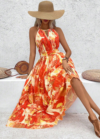 Комбинированное кэжуал платье плиссированное SHEIN с абстрактным узором