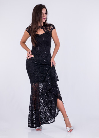 Чорна вечірня плаття, сукня з відкритою спиною, годе Jessica Wright однотонна