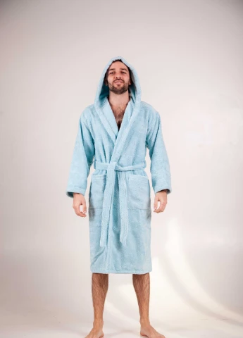 Халат махровий Bella, MicroCotton, однобарвний, блакитний, розмір XXXL (3800980994712) Bulgaria-Tex (251707677)