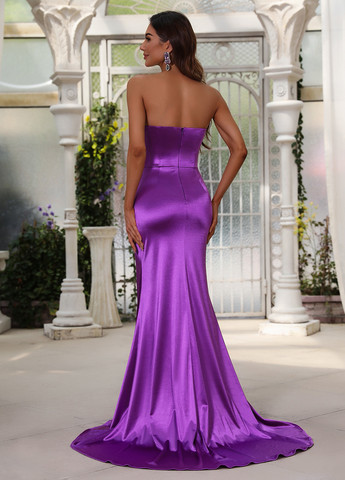 Фіолетова вечірня сукня бандо, з відкритими плечима SHEIN однотонна