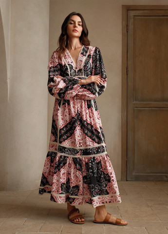 Комбинированное кэжуал платье SHEIN турецкие огурцы