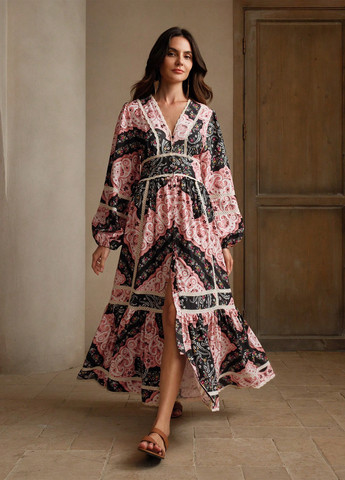 Комбинированное кэжуал платье SHEIN турецкие огурцы