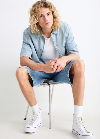 Голубой джинсовая рубашка однотонная C&A