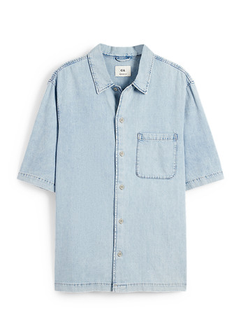 Голубой джинсовая рубашка однотонная C&A