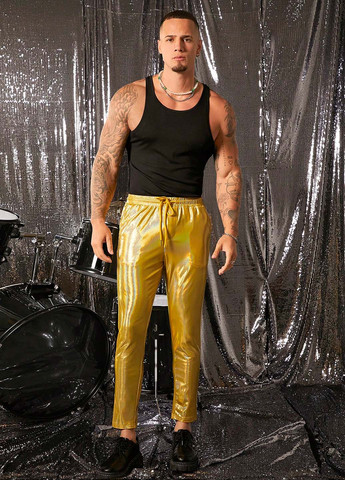 Золотые нарядные демисезонные зауженные брюки SHEIN