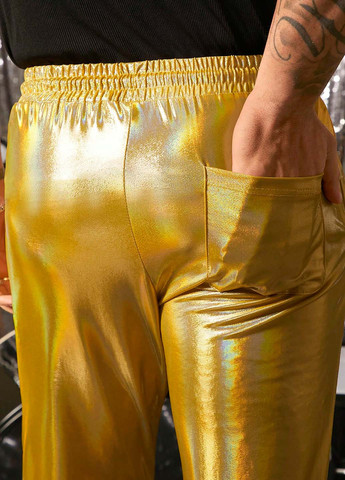 Золотые нарядные демисезонные зауженные брюки SHEIN