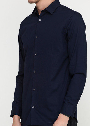 Темно-синяя кэжуал рубашка однотонная Jack & Jones с длинным рукавом
